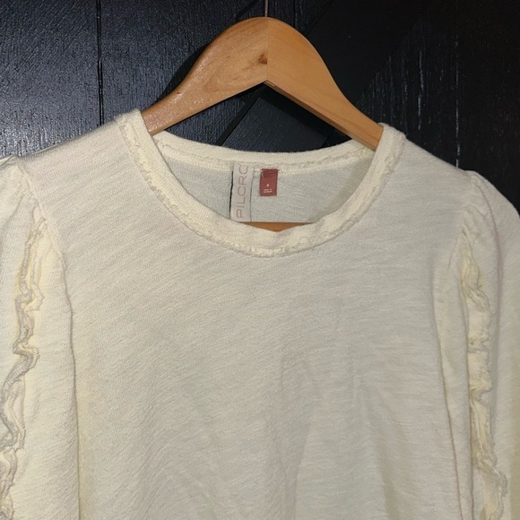 PILCRO Anthropologie Ruffle Sleeve Ivory Pullover Cotton Modal Boho Sweater Sz S - Picture 4 of 11